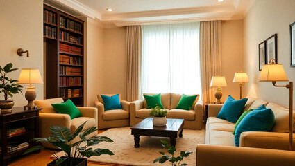 Fototapeta premium Interior of a living room with a sofa and a coffee table