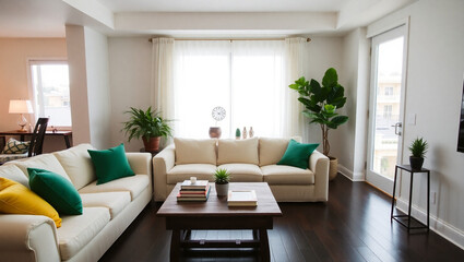 Fototapeta premium Interior of a living room with a sofa and a coffee table