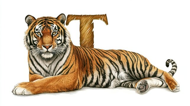 Flashcard letter T is for tiger illustration illustration , no logos, no brands