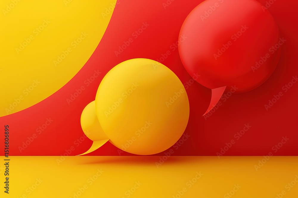 Poster abstract scene with red and yellow speech bubbles over a coordinating color scheme