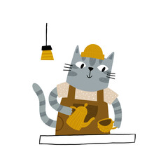 vector illustration of a cute cat barista making coffee
