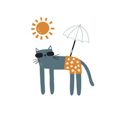 vector illustration of a cute modern cat wearing swimsuit