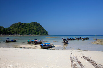 Long-tail boats at Loh Lana bay, Phi Phi Don Island, Thailand
