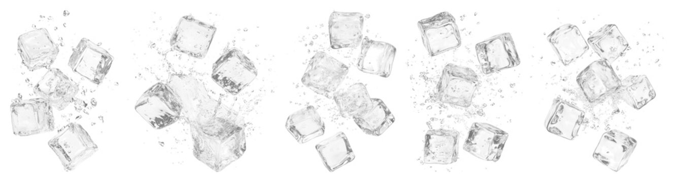 PNG Ice cubes with water splashes, element set on transparent background
