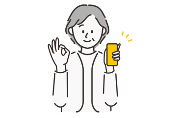 スマホを片手に持っている年配の女性