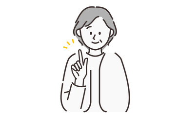 指をさしている年配の女性