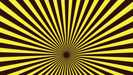 Yellow sun ray background. Amber yellow swirl radial beam sunrise or sunset light retro design illustration. Light sunburst glowing background.