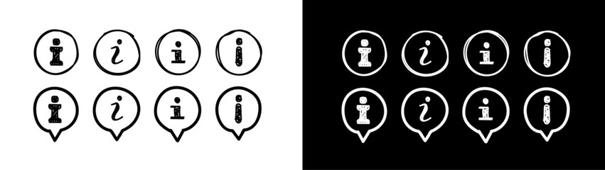 Doodle information icon set. Vector hand drawn information icon symbol. Info button. Info icons set.	
