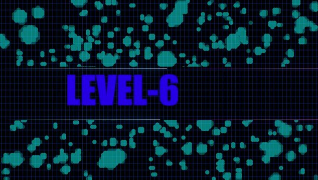 Level-6 Font Text cc star bust. Grid and cc ball action black background.