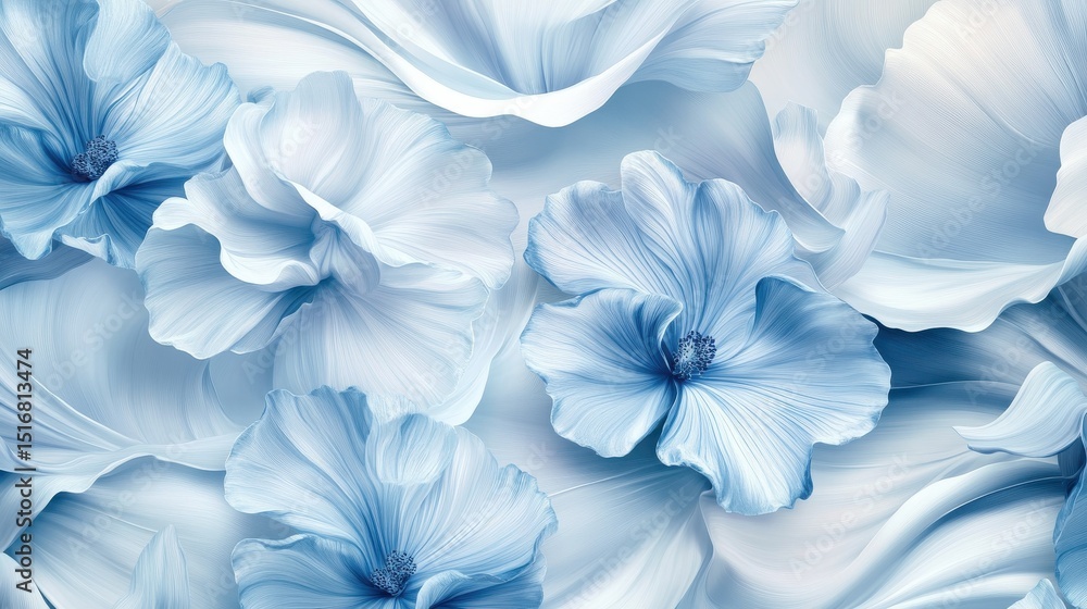 Poster soft blue abstract floral pattern with flowing shapes and delicate textures, creating serene and cal