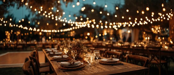 Romantic Outdoor Evening Event Tablescapes and Twinkling Lights