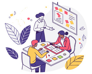 Vector illustration of sharing ideas and experiences, brainstorming, startup, creative team. Creative concept for web banner, social media banner, business presentation, marketing material.