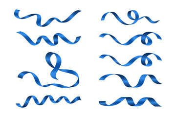 Obraz premium Blue Curly Ribbon Collection – Realistic Shiny Decorative Streamers for Festive Designs