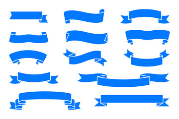 Fototapeta premium Curved Blue Ribbon Banner Vector Set – Decorative Wavy Banners and Blank Labels for Retro and Vintage Design