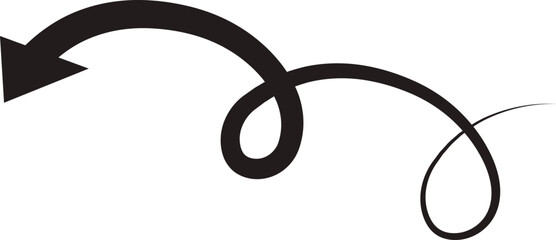 Arrow icon. Hand drawn black line doodle arrow, curve arrow vector. Sketch curved dashed arrows design isolated on transparent background. Direction shape for web and app.