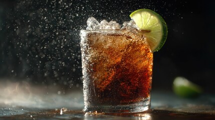 Refreshing Cuba Libre Lime Cola and Ice  Vibrant Drink Photography