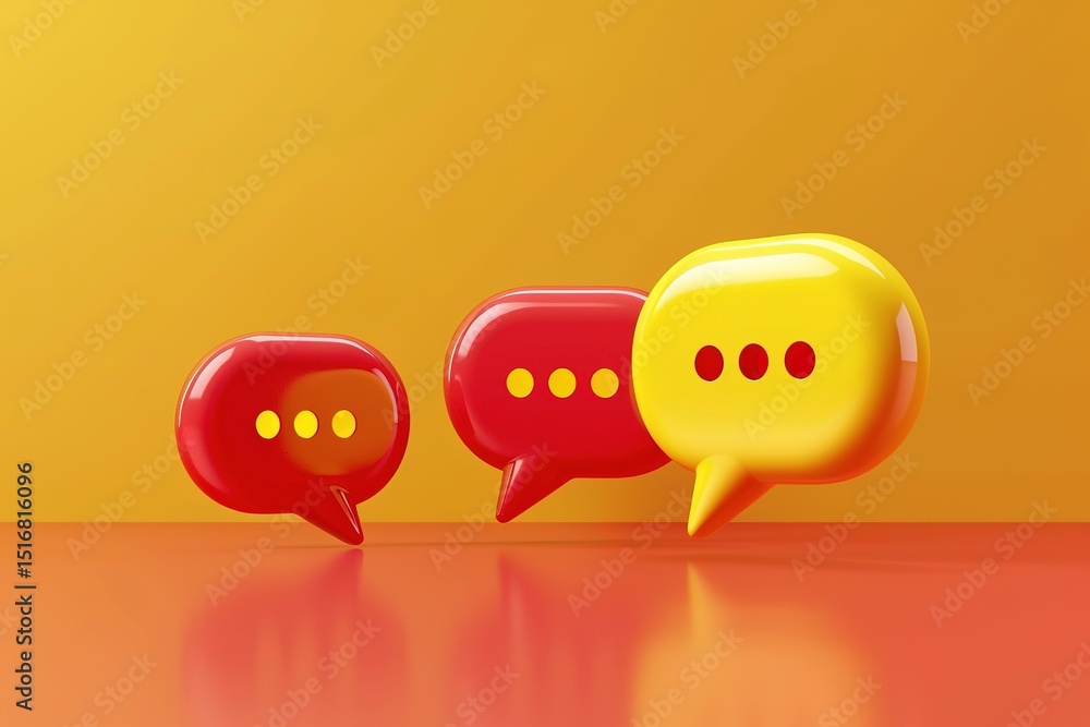 Poster stylized 3d render of speech bubbles communication icons on an orange background