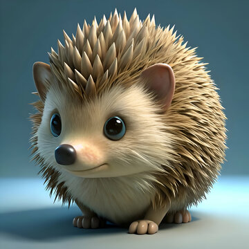 Fototapeta Cute cartoon hedgehog sits patiently.