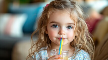 Cute girl drinking juice