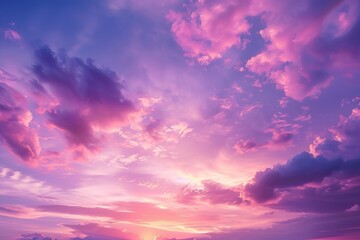 Obraz premium Vibrant clouds paint the sky with hues of pink and purple at sunset creating a dreamy vista