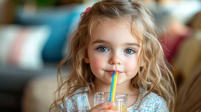 Cute girl drinking juice