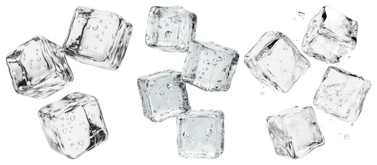 PNG Crystal clear ice cubes scattered, element set on transparent background