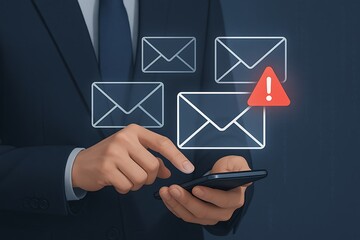 Email security alert businessman receives suspicious messages