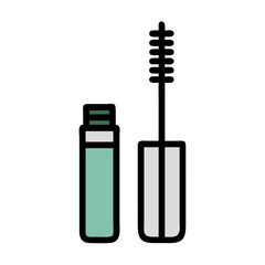 Simple vector illustration of a mascara tube and wand isolated on a white background for beauty cosmetics