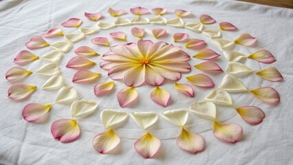 Floral arrangement of pink and white petals in circular pattern  