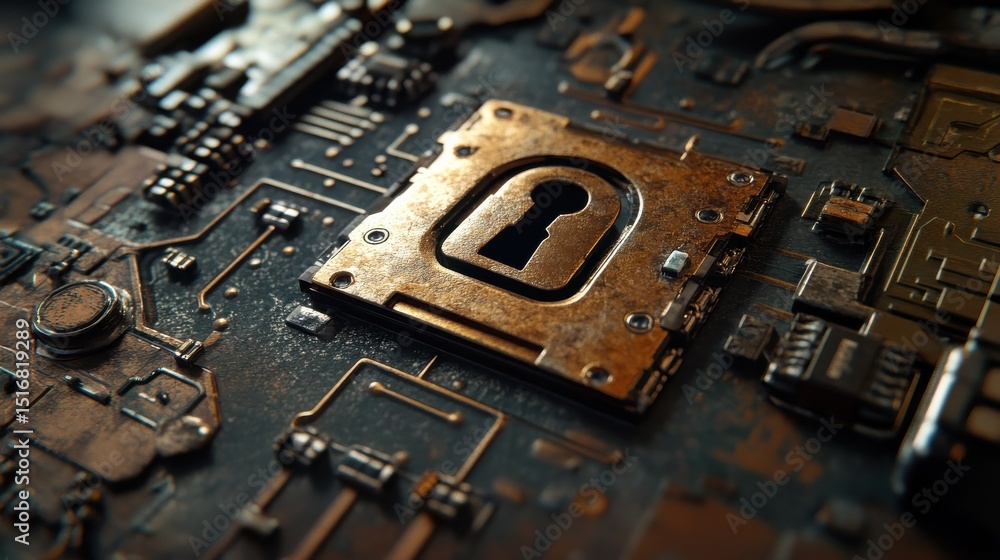 Poster a computer chip with a lock on it ai generated