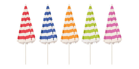 Closed beach umbrellas of different colors. Hand drawn beach umbrella.