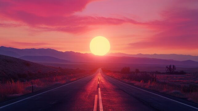 80s synthwave styled landscape with road and modern car - Powered by Adobe