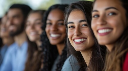 Fototapeta premium Happy young adults at outdoor event, smiling and looking towards stage.