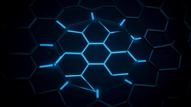 Futuristic glowing blue hexagon grid technology pattern

