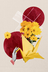 Trend artwork sketch design montage 3D collage of woman day botanical bloom season flora bouquet...