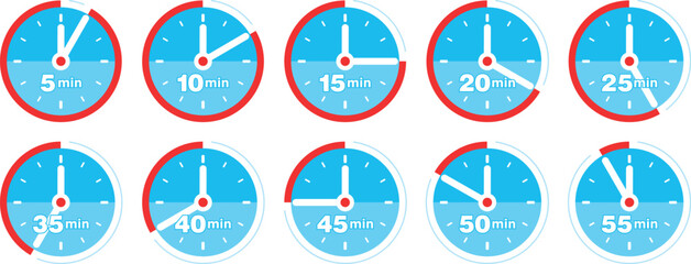 Timer Countdown Icons | Set of Ten Clocks for Productivity, Time Management and Deadlines