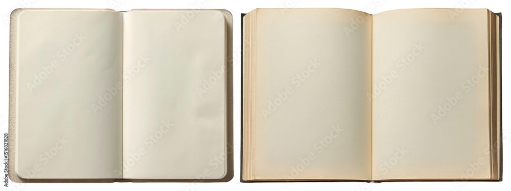 Poster png open blank pages notebook, element set on transparent background
