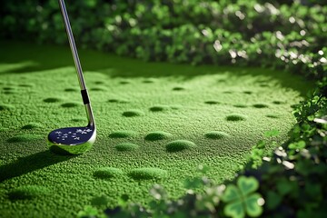 A vibrant St. Patrick's Day-themed golf scene features shamrocks and a club on the green, perfect for event promotions, sports marketing, and festive holiday campaigns.