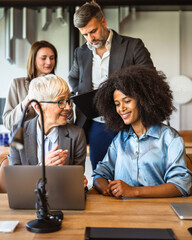 Confident business people in formal clothes working in the office
