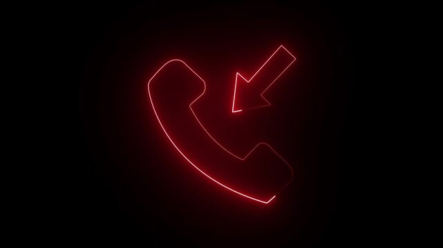 red Neon mobil call forwarding icon glowing black background animation.