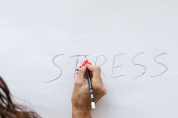 Stress Concept. Word stress written on white paper