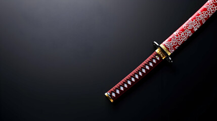 Red And Black Katana On Dark Background