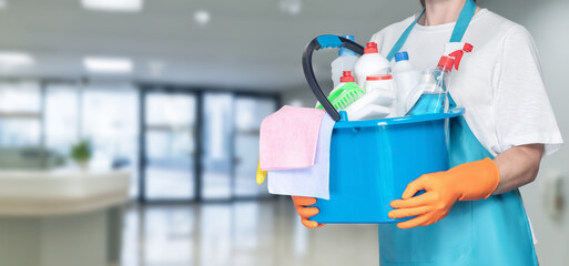 Cleaning service worker prepares for daily tasks