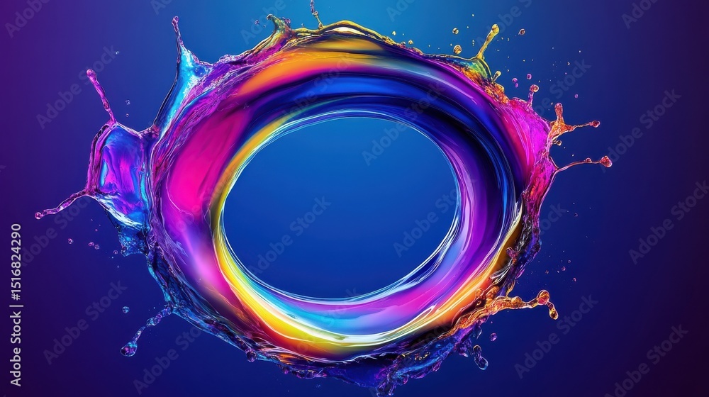 Aufkleber a vibrant circular splash of rainbow colored liquid creates a dynamic and colorful abstract design.