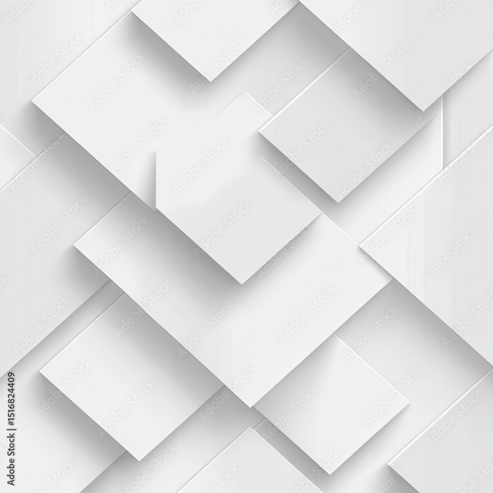 Poster modern white and light grey square overlapped pattern on background with shadow. white background. m