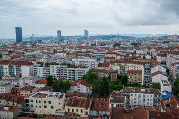 Fototapeta premium Panoramic Skyline of Lyon with View on Part-Dieu and Fourvière Hill