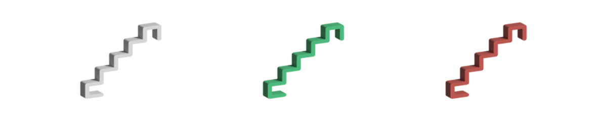 Stair icon set. Ladder graphic sign. 3d stairs pictogram. Climb icons in vector design style