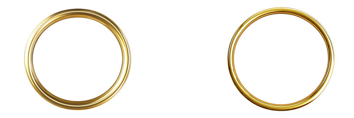 Set of a Gold thin circular frame, isolated on transparent background. 