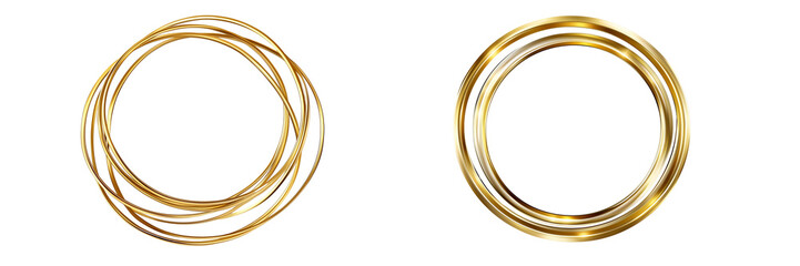 Set of a Gold thin circular frame, isolated on transparent background.