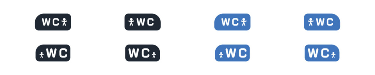 WC toilet icon set. Toilet icon in vector design style. WC graphic sign. Restroom pictogram